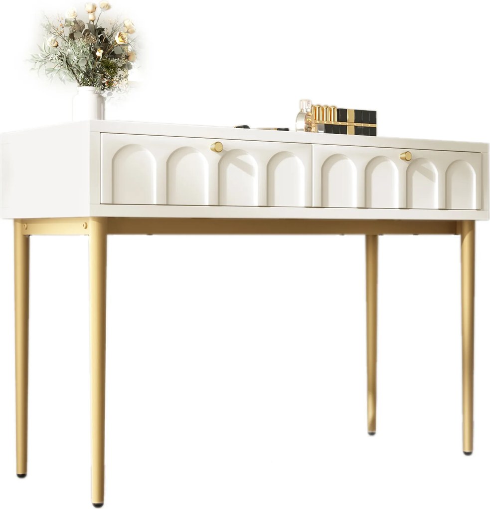 Toaletă elegantă cu 2 sertare, 100x76,5x45 cm, Alb crem