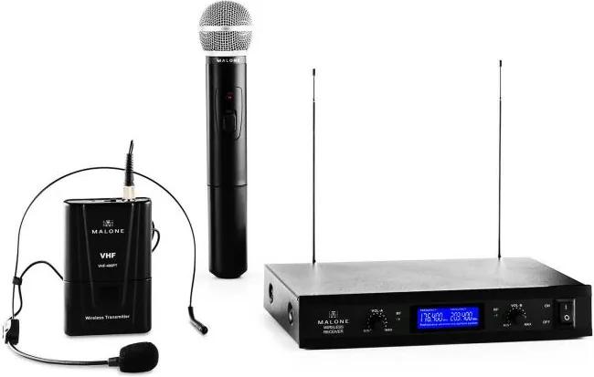 Malone VHF 400 Duo 3 2 canale VHF microfon fără fir set receptor 1x + 1x microfon cască + microfon 1x Handheld