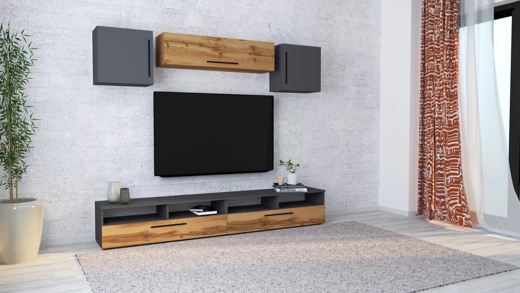 Living haaus Haga V16, Antracit/Stejar Wotan, L 240 cm