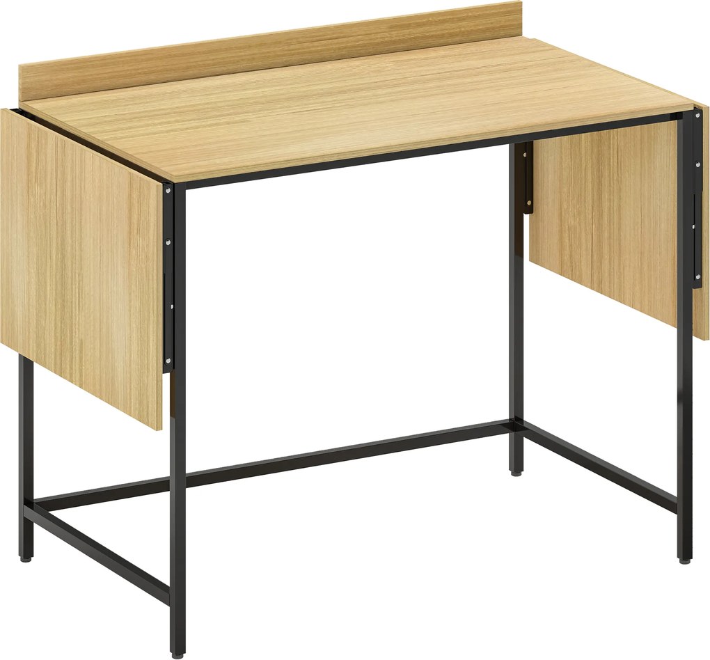 HOMCOM Birou pliabil pentru calculator cu 2 blaturi extensibile, mult spațiu pentru monitoare, picioare metalice, construcție robustă, Stejar+Negru | Aosom Romania