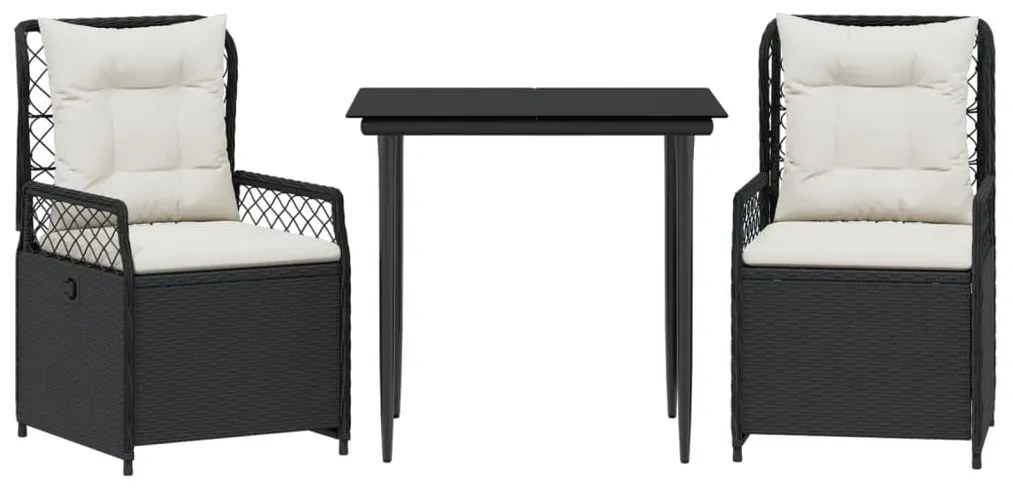 3262957 vidaXL Set mobilier de grădină cu perne, 3 piese, negru, poliratan