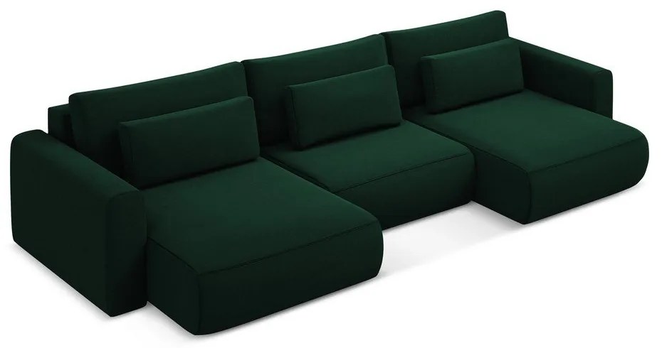 Colțar verde extensibil/cu spațiu de depozitare cu tapițerie din catifea (în formă de "U") Kapua – Makamii