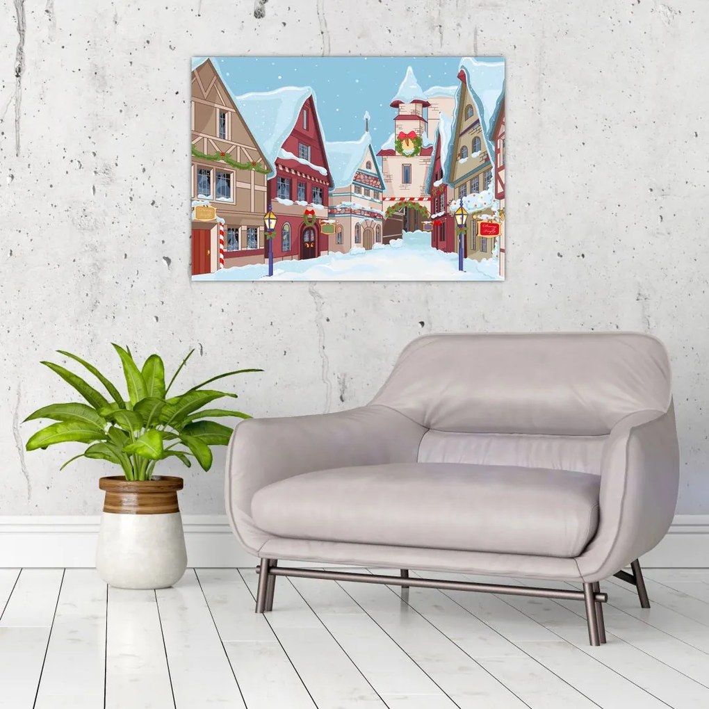 Tablou pe sticlă - Stradă de iarnă (70x50 cm)