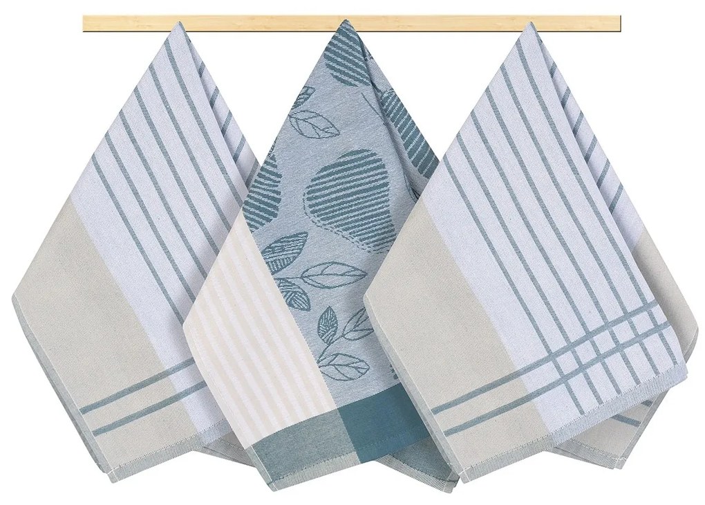 Prosop de bucătărie, dungi, gri-albastru, 50 x 70 cm, set 3 buc.