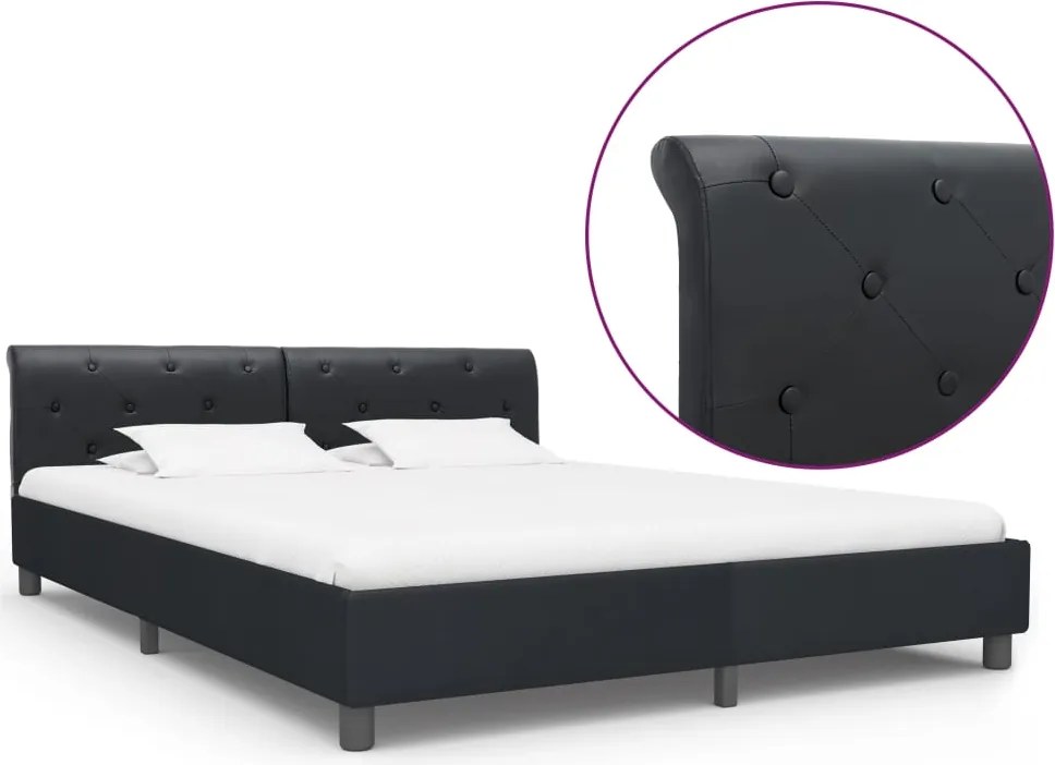 vidaXL Cadru de pat, negru, 160 x 200 cm, piele ecologică