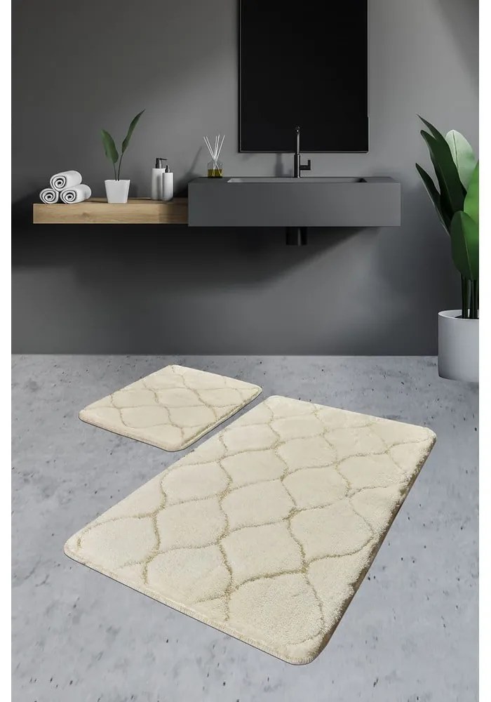 Set 2 covorașe dreptunghiulare de baie Foutastic Wave, bej