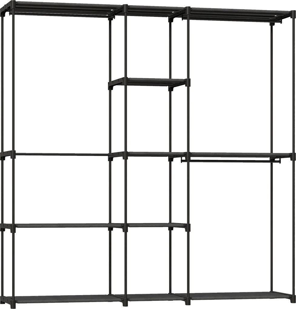 HOMCOM Dulap Garderobă din Material Textil cu 8 Rafturi și 3 Bare pentru Agățat, 182x43x185 cm, Negru | Aosom Romania
