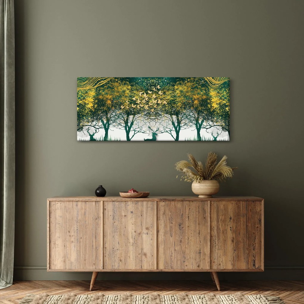 Tablou - Căprioare în pădurea verde (120x50 cm)