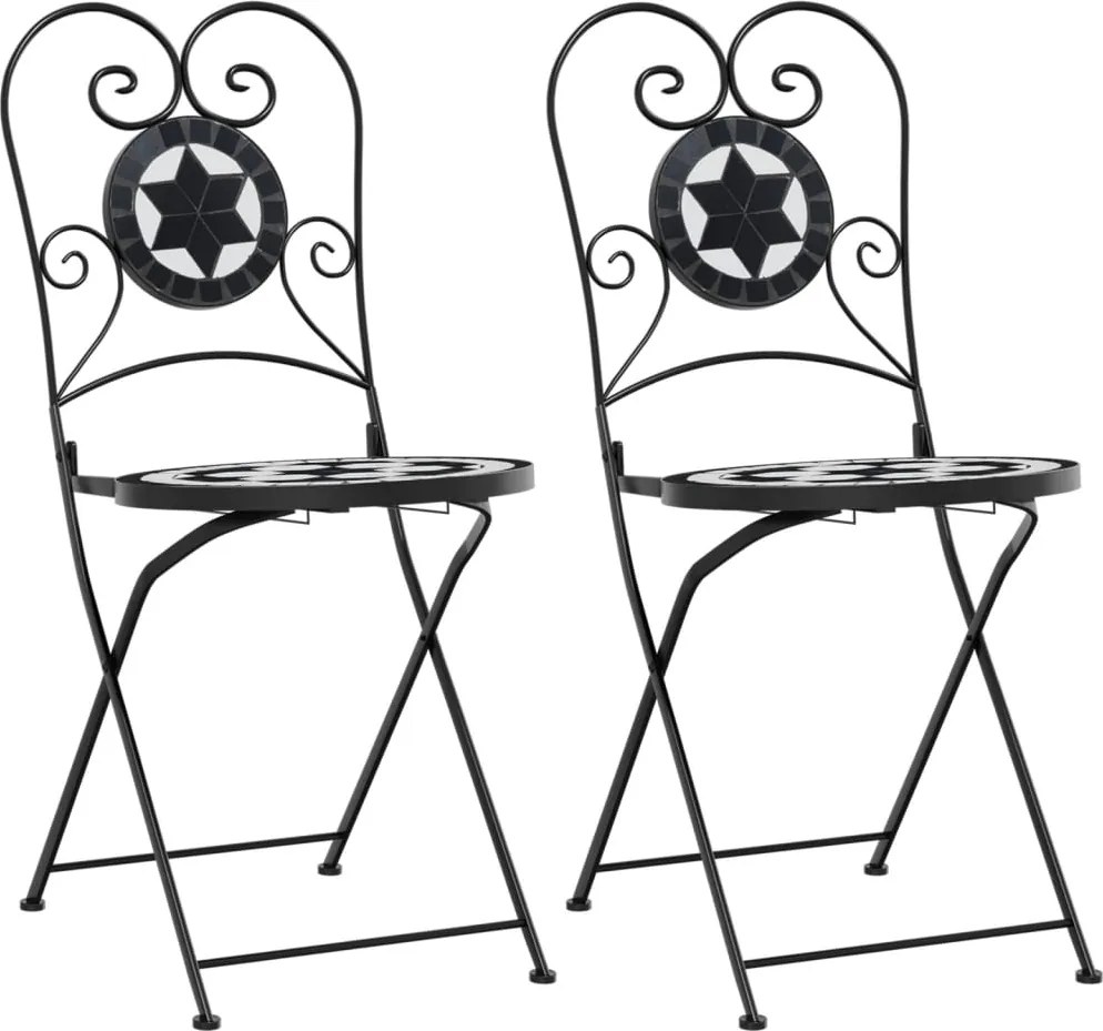 vidaXL Scaune de bistro pliabile, 2 buc., negru și alb, ceramică