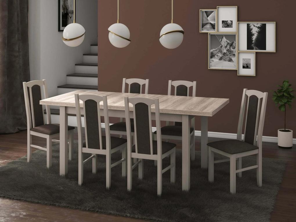 Set masa living Modena1 S cu 6 scaune Boss7 S6, sonoma, extensibila 140/180 cm, lemn masiv/stofa/pal