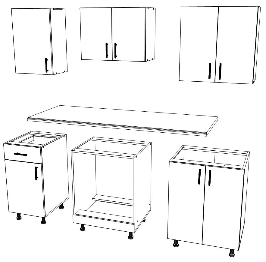 Set Bucatarie Karo V6, Lemn Natural/Alb, Blat Thermo 28 mm, L 160 cm