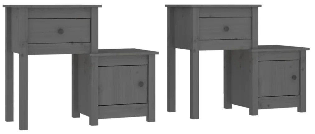 814544 vidaXL Noptiere, 2 buc., gri, 79,5x38x65,5 cm, lemn masiv de pin