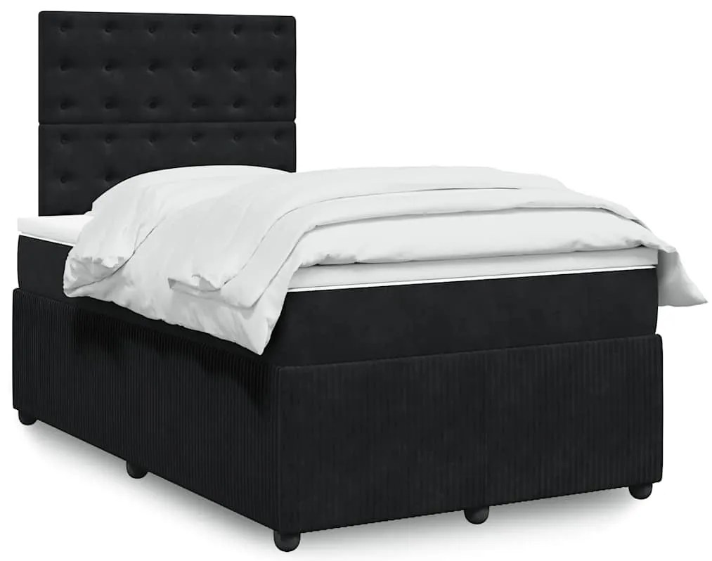 vidaXL Pat box spring cu saltea, negru, 120x200 cm, catifea