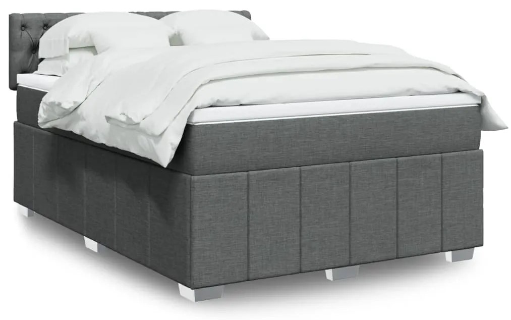 vidaXL Pat box spring cu saltea, gri închis, 140x190 cm, textil