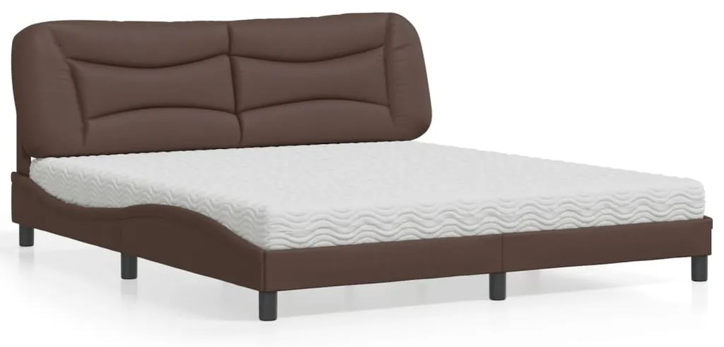 vidaXL Pat cu saltea, maro, 180x200 cm, piele ecologică
