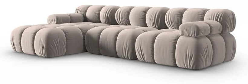 Colțar modular maro deschis cu tapițerie din catifea (cu colț pe partea stângă ) Bellis – Micadoni