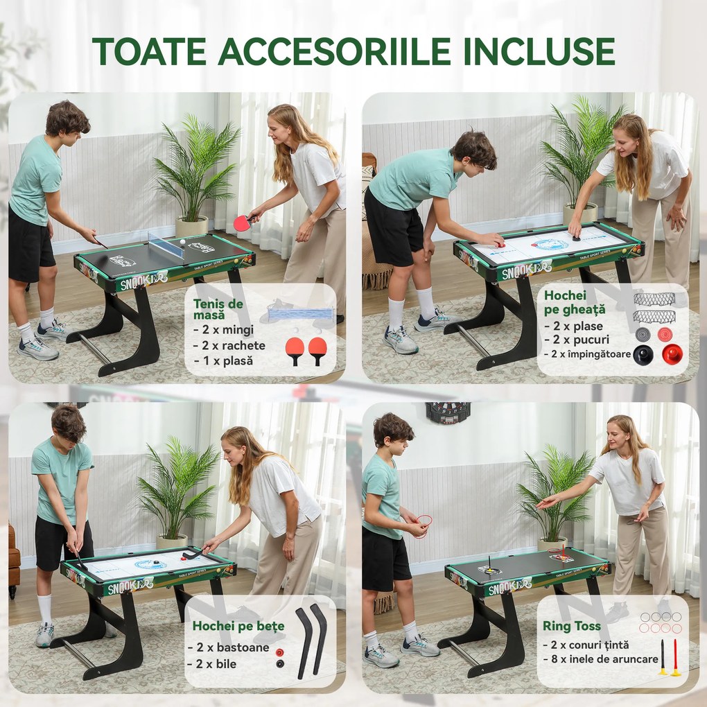 HOMCOM Masă de Jocuri 6 în 1 cu Fotbal de Masă, Biliard, Air Hockey, Tenis de Masă, Hockey pe Iarbă, 118x104x71 cm | Aosom Romania
