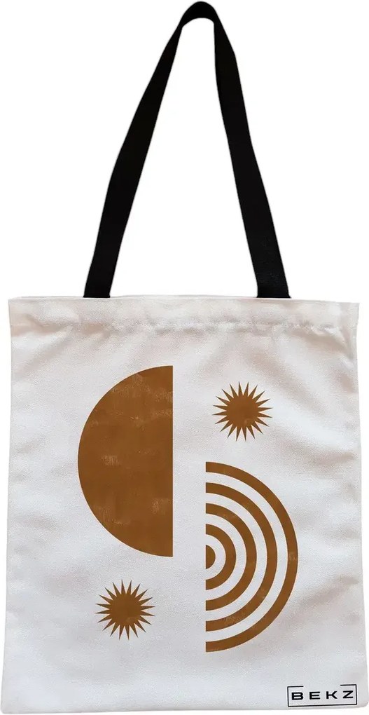 Sacosa de Panza pentru Cumparaturi, Geanta Tote, model Solar Energy, Cu fermoar, 38x34.5 cm, Alba, BEKZ®