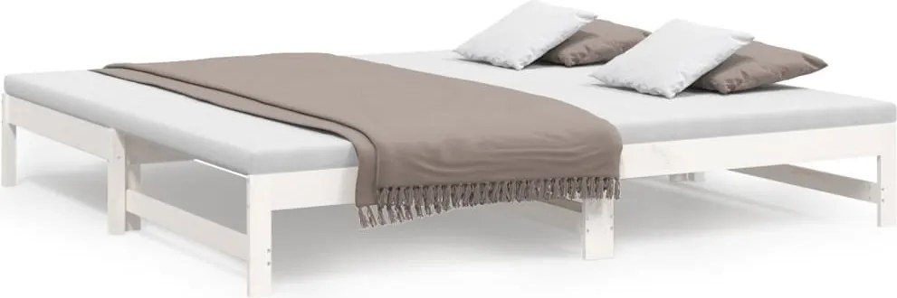 vidaXL Pat de zi extensibil, alb, 2x(80x200) cm, lemn masiv de pin