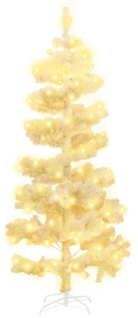 Brad de Craciun ondulat cu suport si LED-uri, alb, 180 cm, PVC Alb, 180 x 95 cm, 1