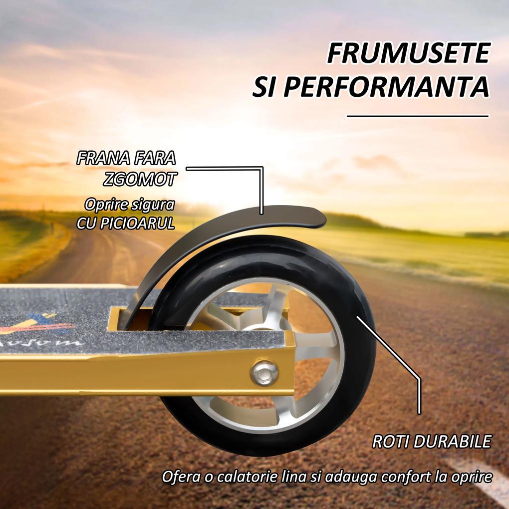 HOMCOM Trotinetă Freestyle, Design Robust, pentru Trucuri și Parcuri, 65x48.5x83cm, Aurie | Aosom Romania