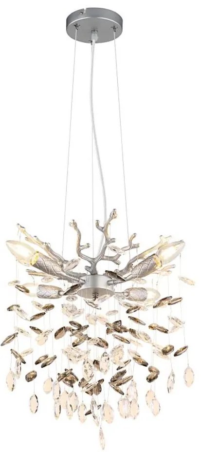 Globo 64138HS - Lustră suspendată pe cablu QUEENA, 4 x E14 / 40 W / 230 V, argintie