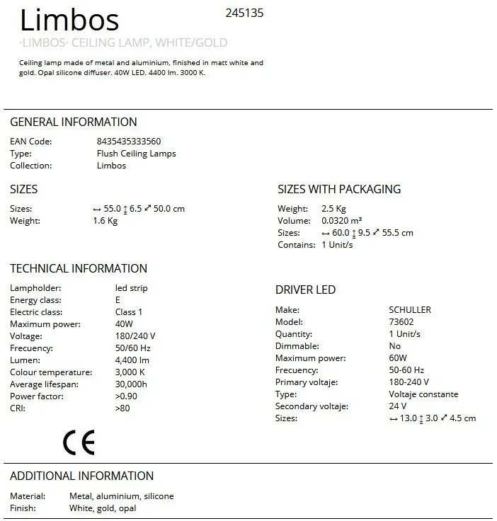 Lustra LED aplicata design modern circular Limbos alb/auriu