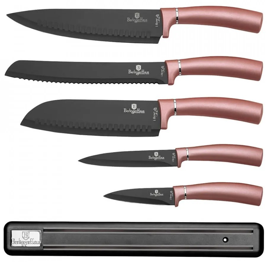 Set cutite otel inoxidabil cu suport magnetic (6 piese) I-Rose Collection Berlinger Haus BH 2538A