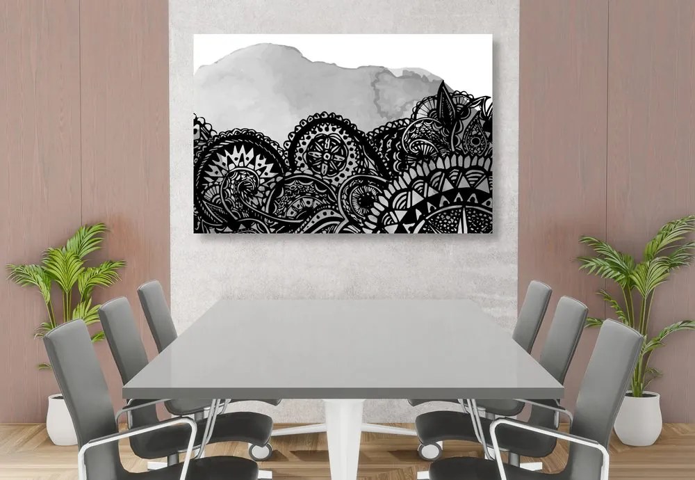 Tablou Mandala în design alb-negru