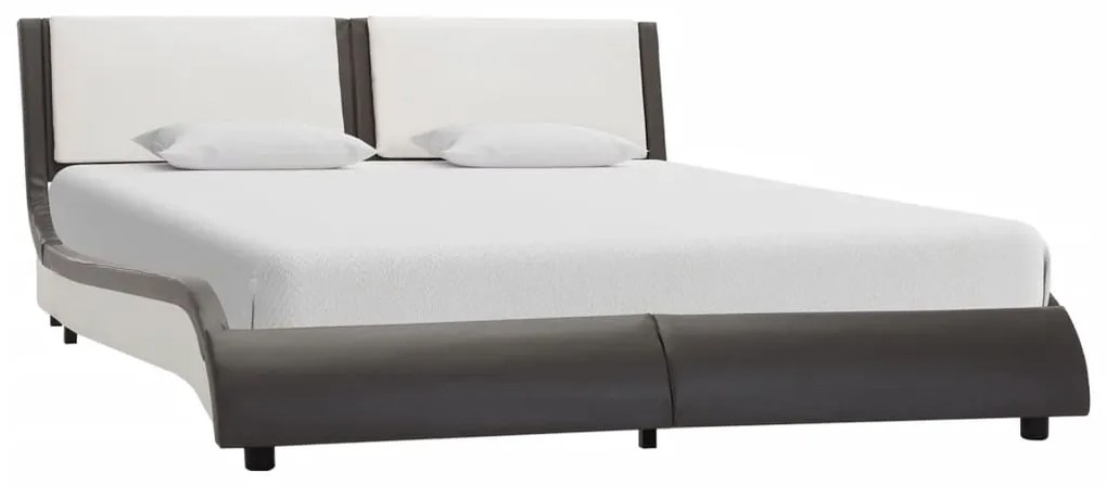 280368 vidaXL Cadru de pat cu LED, gri și alb, 120x200 cm, piele ecologică