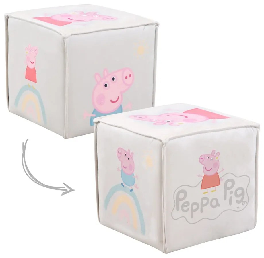 Puf de copii alb cu tapițerie din catifea Peppa Pig – Roba