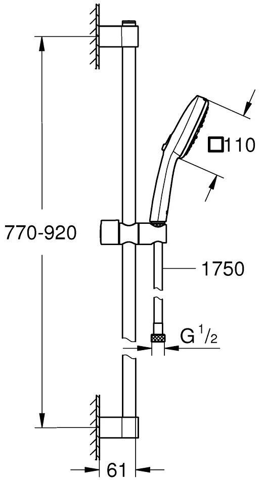 Grohe Tempesta Cube 110 Set dus cu bara 90 cm, 3 jeturi