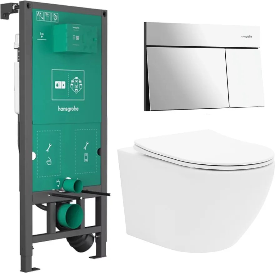 Rezervor incastrat Hansgrohe iFrame 112 cm cu clapeta iFrame Element E crom lucios plus vas WC Rune Ivaldi alb cu capac softclose