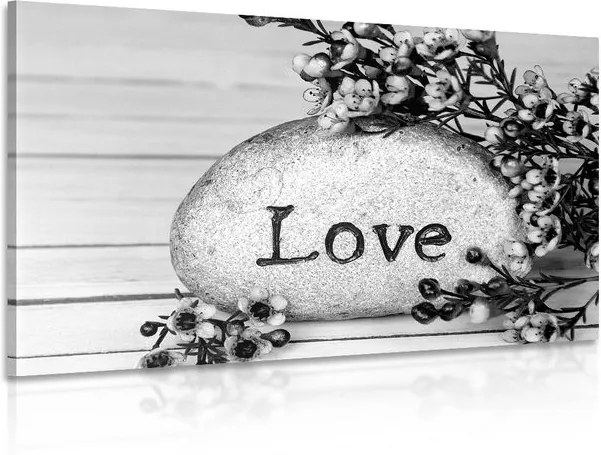 Tablou cu inscripție pe piatră Love în design alb-negru