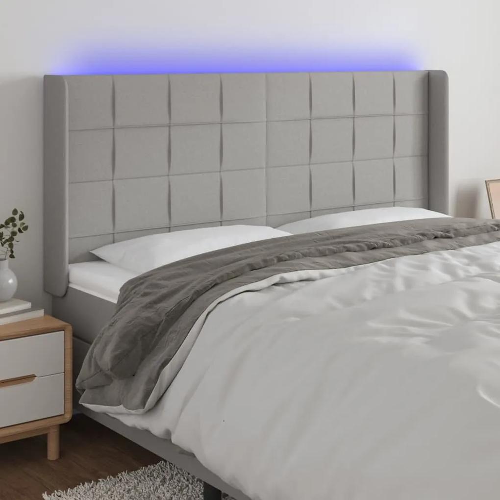3124054 vidaXL Tăblie de pat cu LED, gri deschis, 163x16x118/128 cm, textil