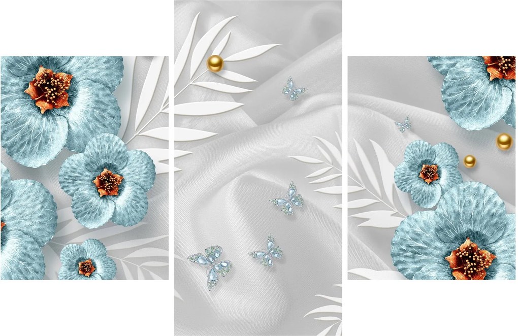 Tablou - 3D Flori albastre (90x60 cm)