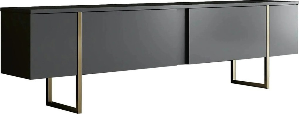 Comoda tv cu usi LUXE, gri antracit/auriu, PAL/metal, 180x50x30 cm