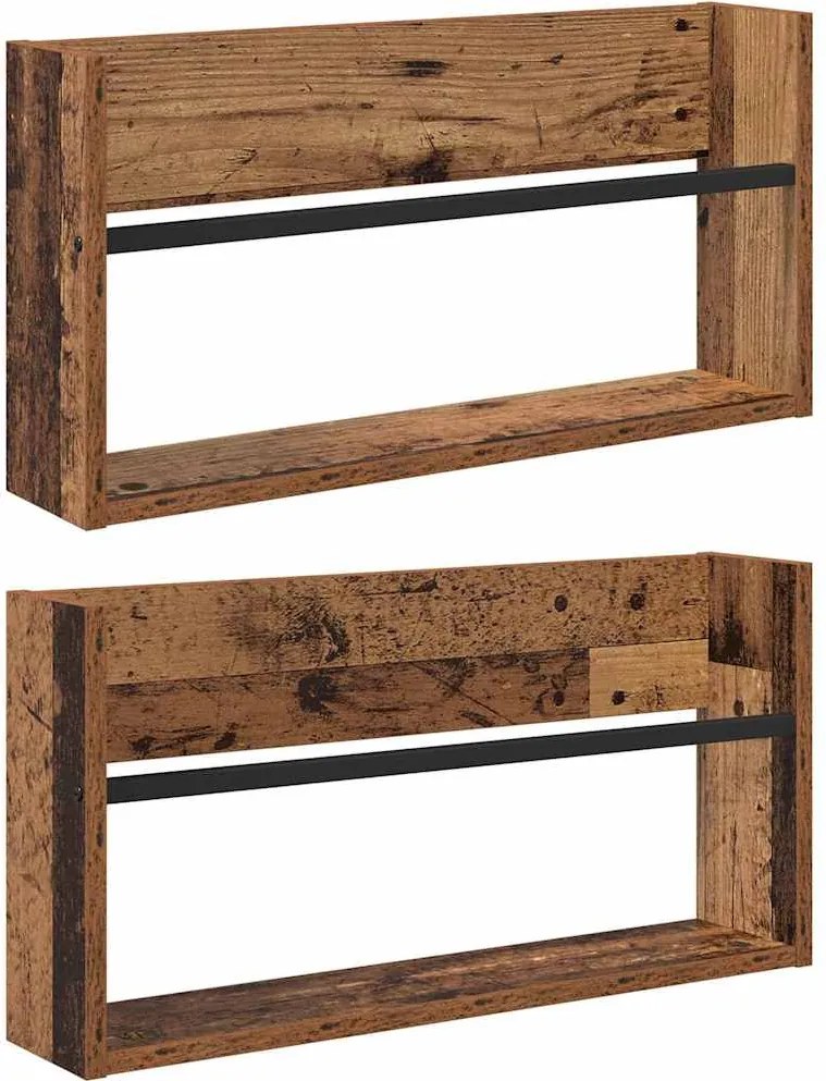 vidaXL Raft pentru reviste cu raft 2 pcs Lemn vechi 60 x 12 x 30 cm