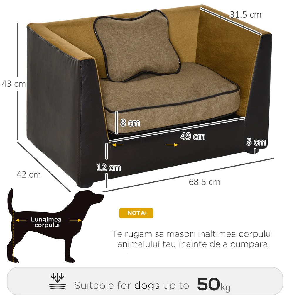 Canapele pentru Câini și Pisici PawHut din Piele sintetică cu Perne 68.5x42x43cm | AOSOM RO