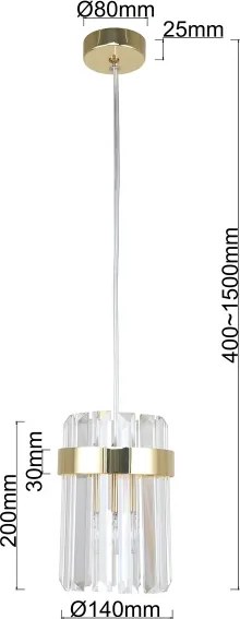 Lustră pe cablu VETRO 1xE14/10W/230V aurie