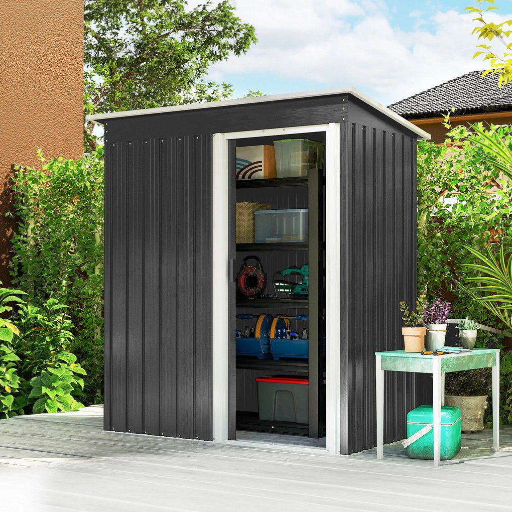 Outsunny Magazie Scule Cu Usa Glisanta Negru Usor De Montat Cu 6 Compartimente Stil Modern 163x89x182 cm | Aosom Romania