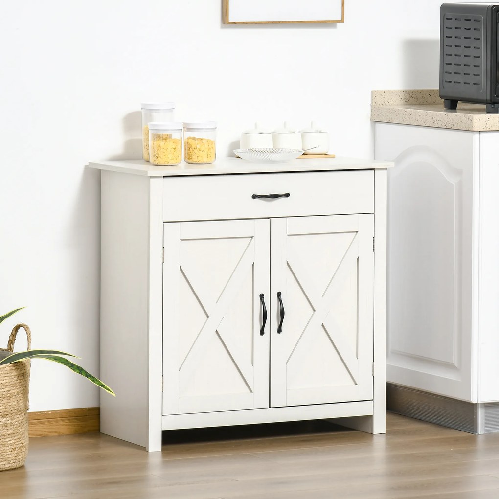 HOMCOM Bufet de Bucătărie cu Sertar 2 Uși și Raft Interior Mobilier Auxiliar Decorativ 80x39,7x80 cm Alb Spălat | Aosom Romania