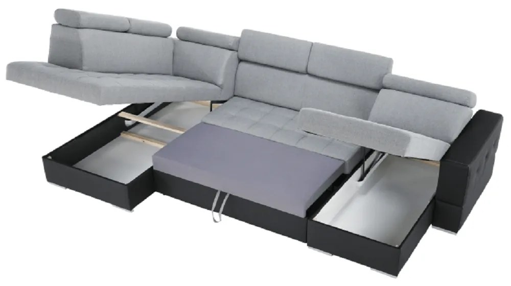 Colţar extensibil, piele ecologică negru/material textil gri deschis, dreapta, VASTO