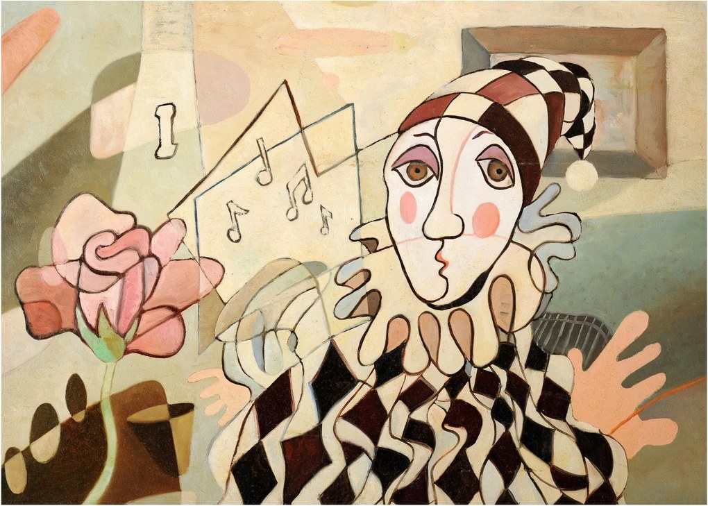 Tablou - Cubismul - arlechin și trandafir (70x50 cm)