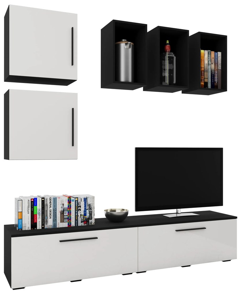 Living Kos V8, Negru/Alb Lucios, MDF, L 190 cm