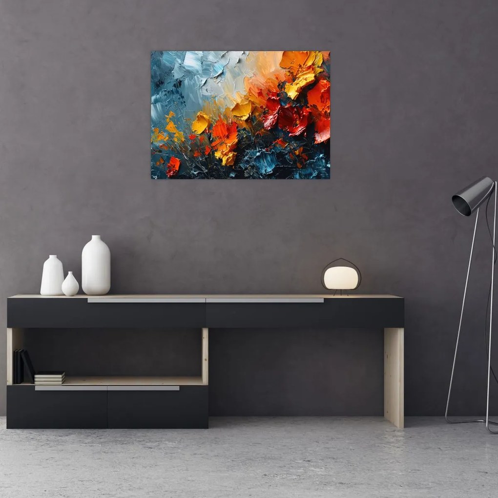 Tablou pe sticlă - Pictură abstractă de flori III. (70x50 cm)