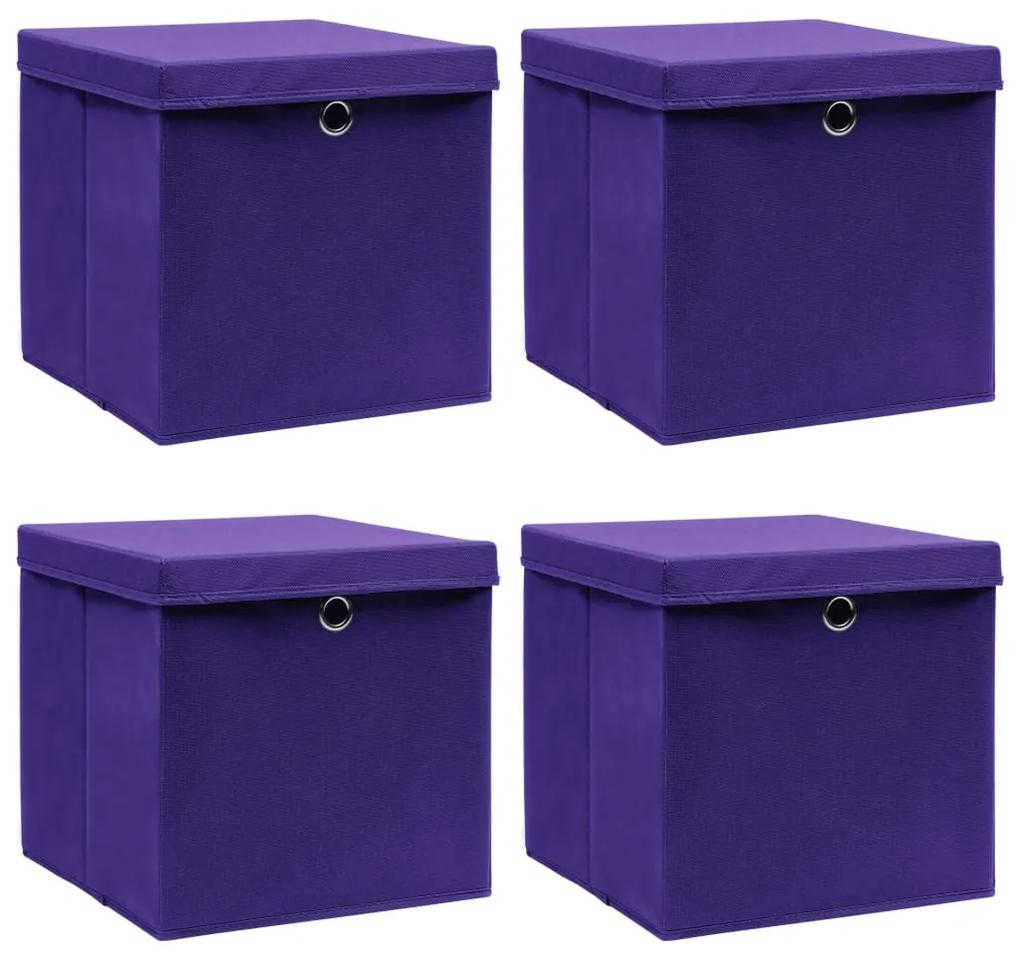 Cutii depozitare cu capace, 4 buc., violet, 32x32x32 cm, textil Violet cu capace, 1, 4, 4