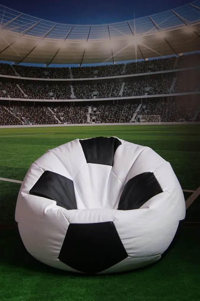 ShopJK Fotoliu puf minge de fotbal cu suport pentru picioare alb negru