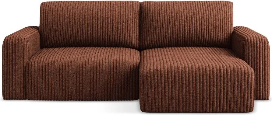 Colțar teracotă extensibil/cu spațiu de depozitare cu tapițerie din catifea reiată (cu colț pe partea dreaptă/cu șezlong) Kona – Makamii