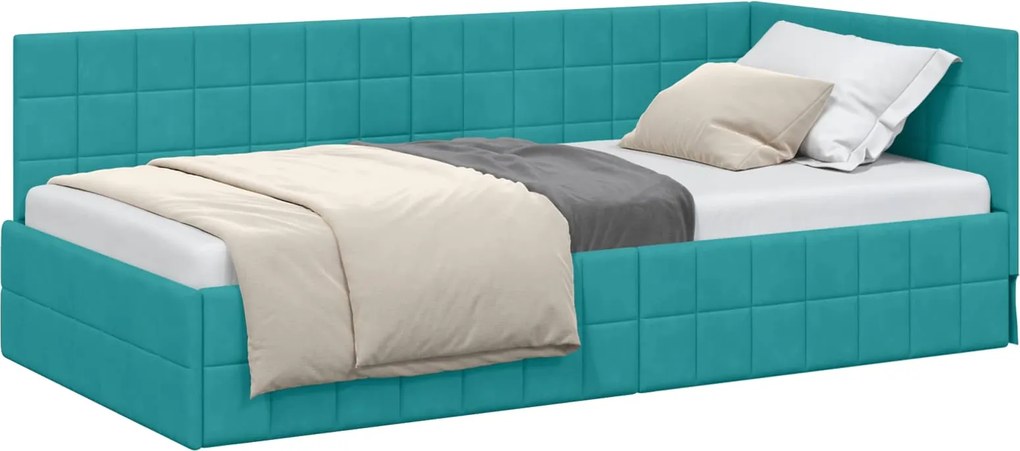 vidaXL Cadru de pat colțar cu headboard Turcoaz 90 cm x 200 cm Catifea